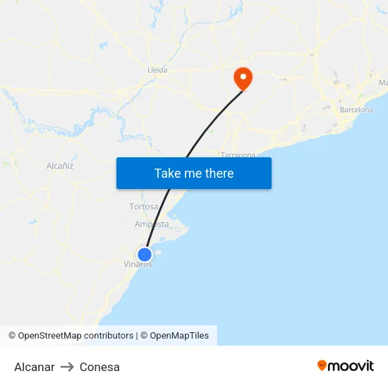 Alcanar to Conesa map