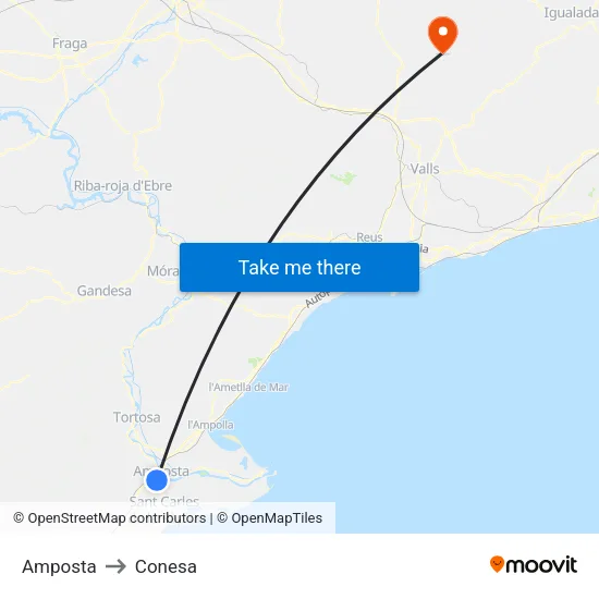 Amposta to Conesa map