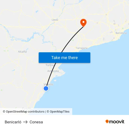 Benicarló to Conesa map