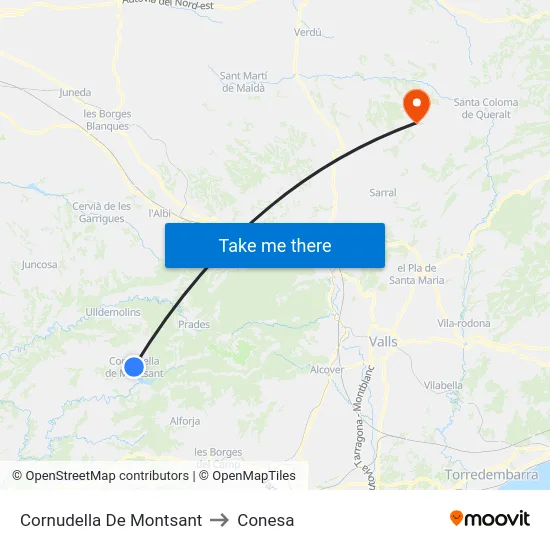 Cornudella De Montsant to Conesa map