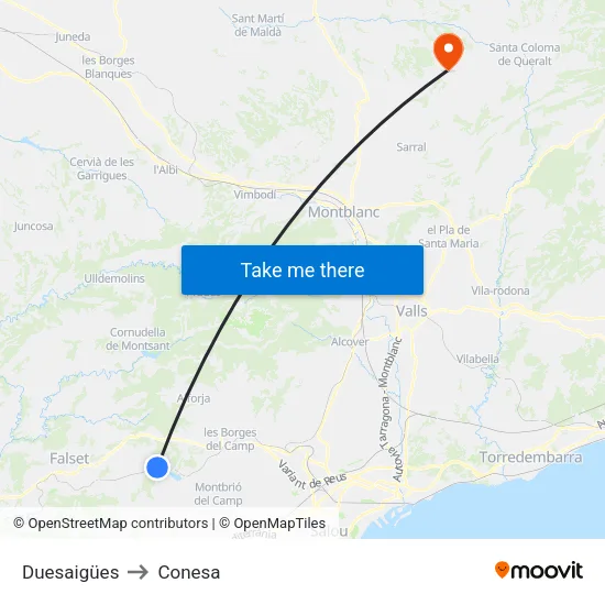 Duesaigües to Conesa map