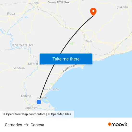 Camarles to Conesa map