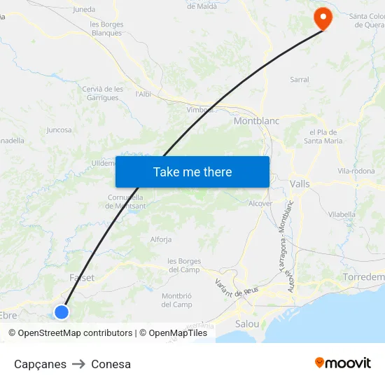 Capçanes to Conesa map
