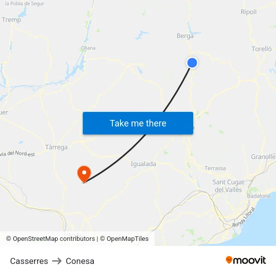 Casserres to Conesa map