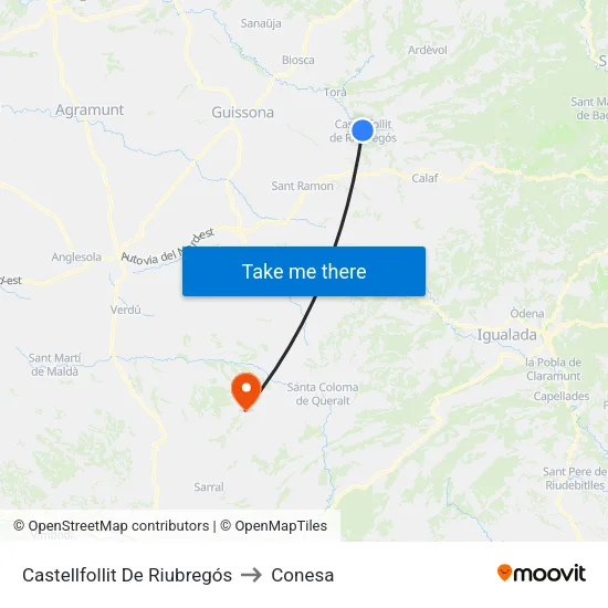 Castellfollit De Riubregós to Conesa map