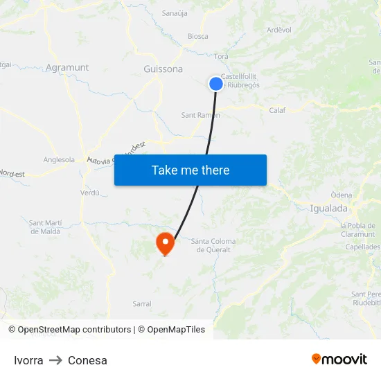 Ivorra to Conesa map
