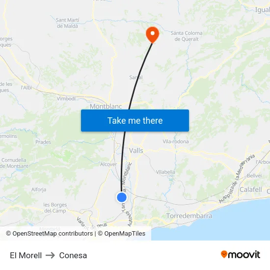 El Morell to Conesa map