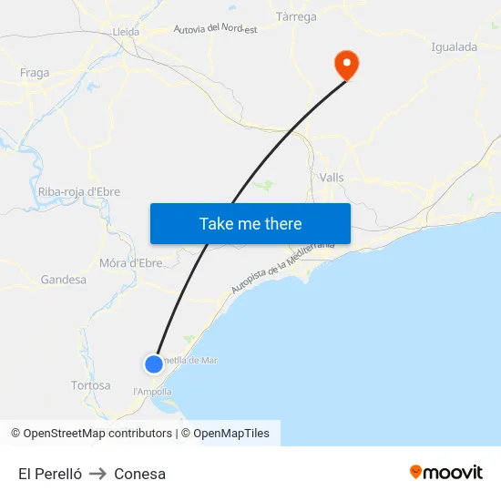 El Perelló to Conesa map