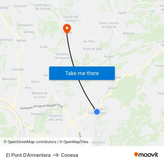 El Pont D'Armentera to Conesa map