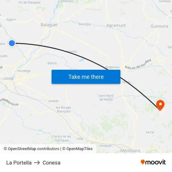 La Portella to Conesa map