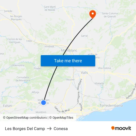 Les Borges Del Camp to Conesa map