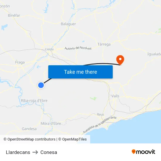 Llardecans to Conesa map