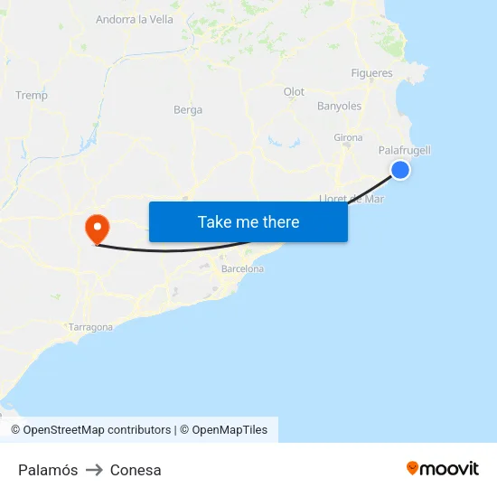 Palamós to Conesa map