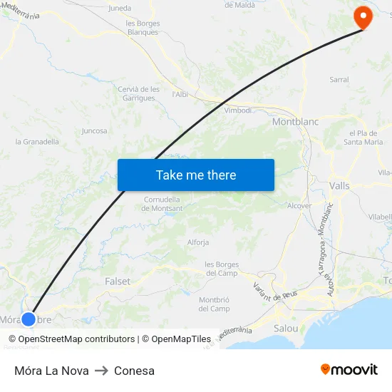 Móra La Nova to Conesa map