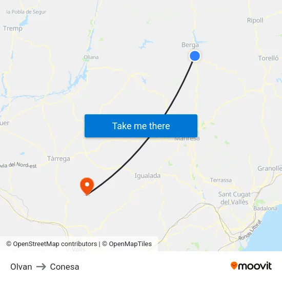 Olvan to Conesa map