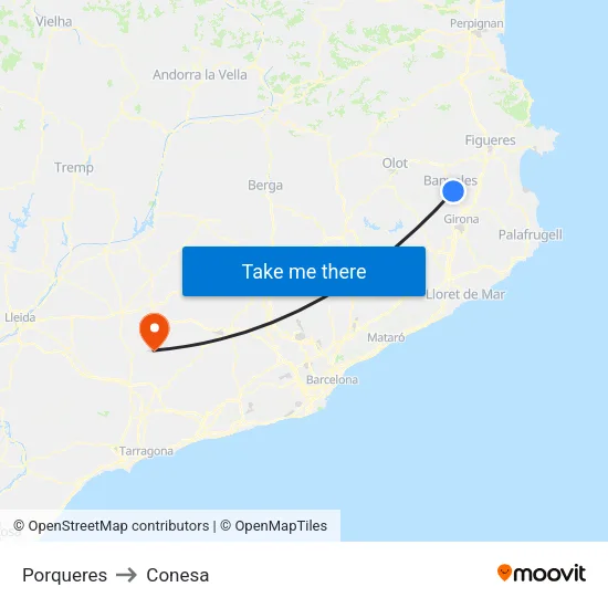 Porqueres to Conesa map