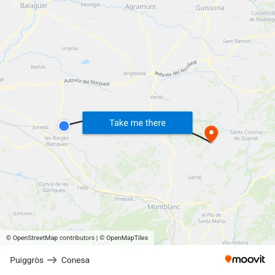 Puiggròs to Conesa map