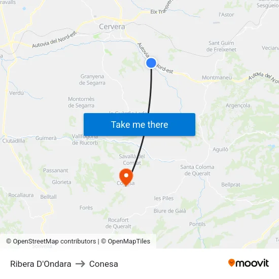 Ribera D'Ondara to Conesa map