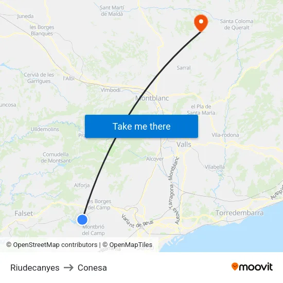 Riudecanyes to Conesa map