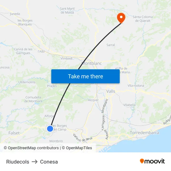 Riudecols to Conesa map