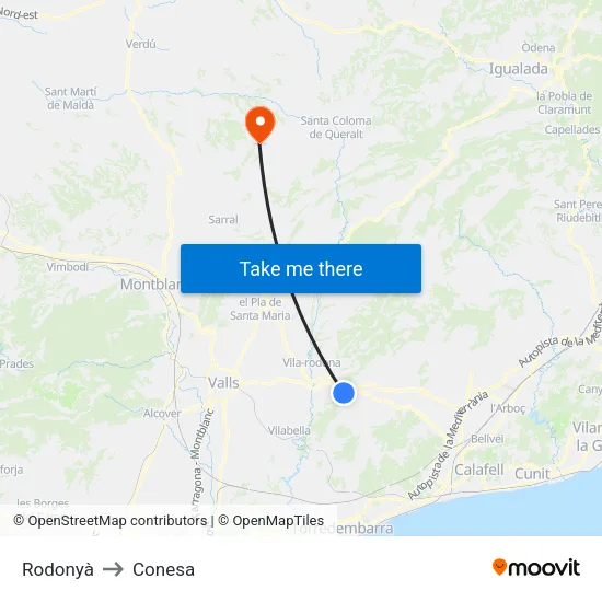 Rodonyà to Conesa map