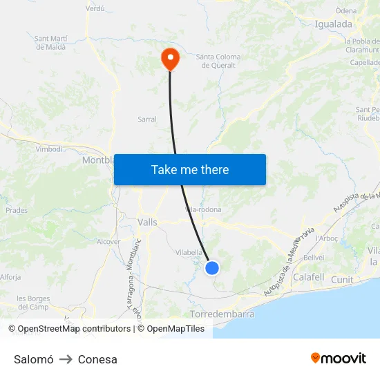 Salomó to Conesa map