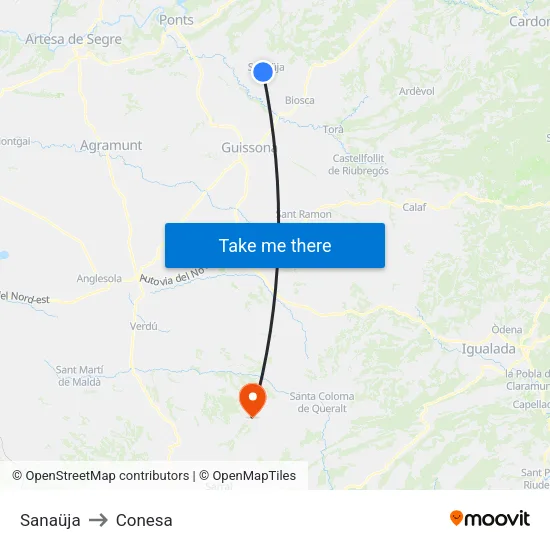 Sanaüja to Conesa map