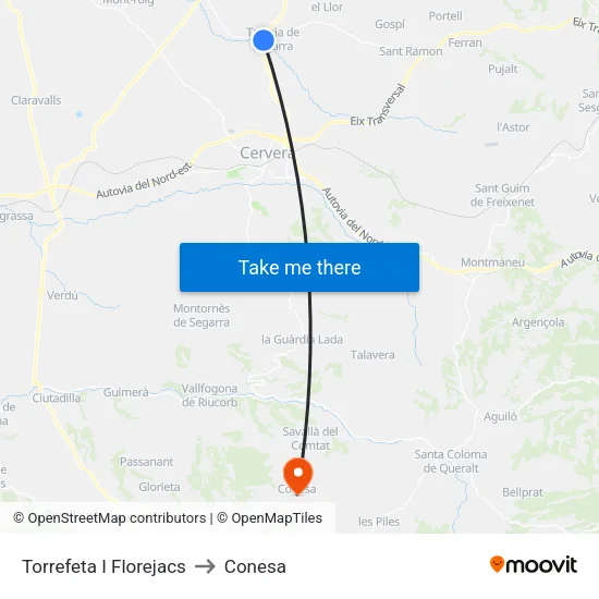 Torrefeta I Florejacs to Conesa map