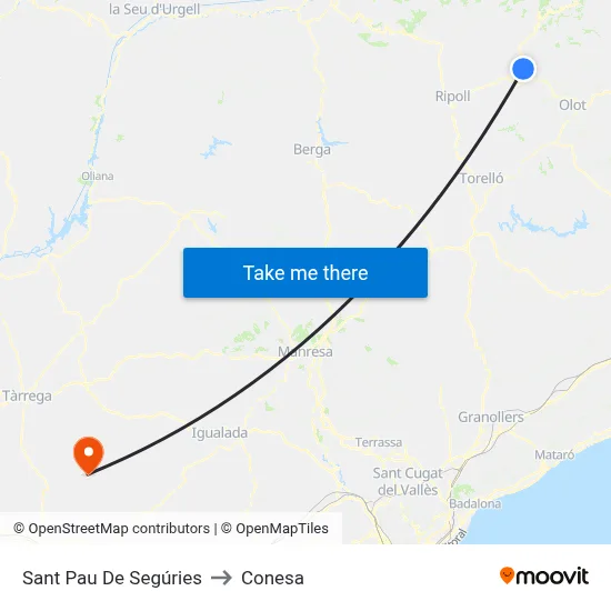 Sant Pau De Segúries to Conesa map