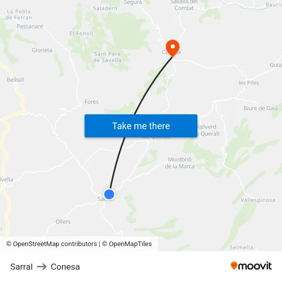 Sarral to Conesa map