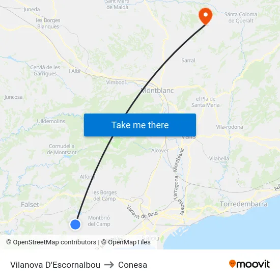 Vilanova D'Escornalbou to Conesa map