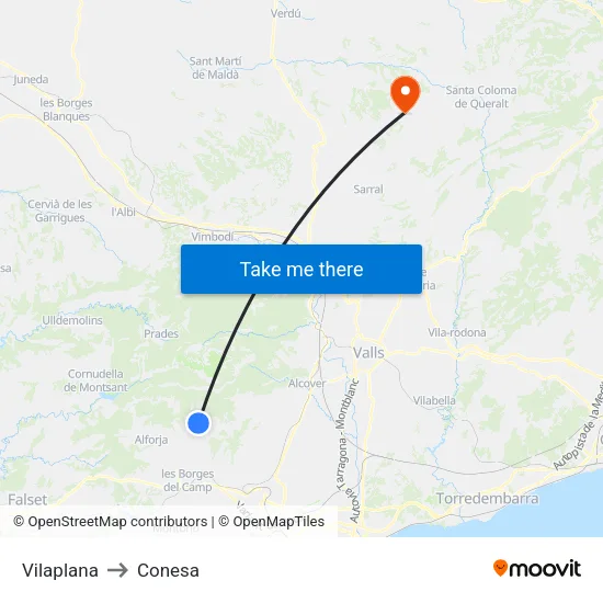 Vilaplana to Conesa map