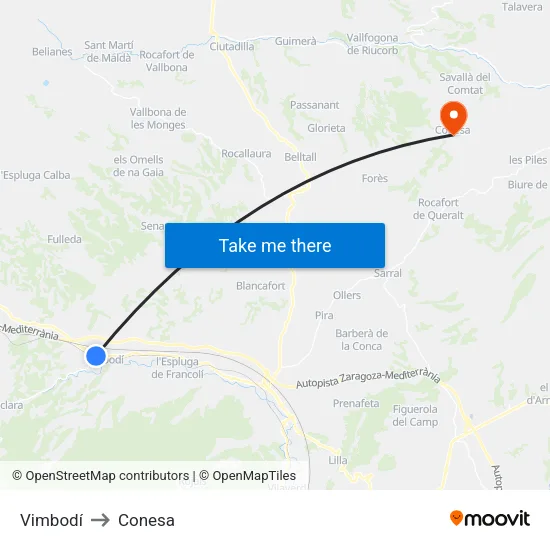 Vimbodí to Conesa map
