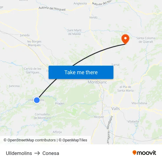 Ulldemolins to Conesa map