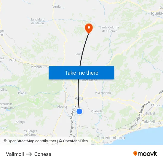 Vallmoll to Conesa map