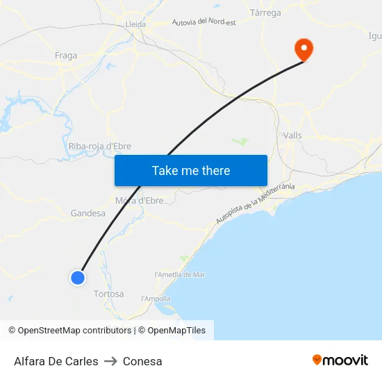 Alfara De Carles to Conesa map