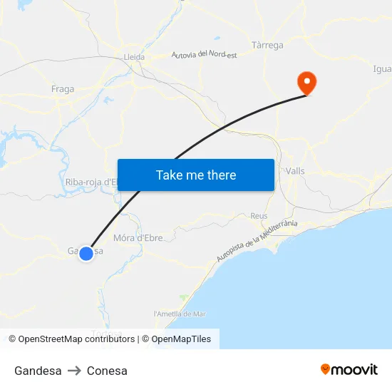 Gandesa to Conesa map