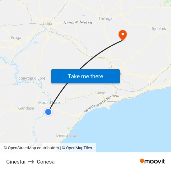 Ginestar to Conesa map