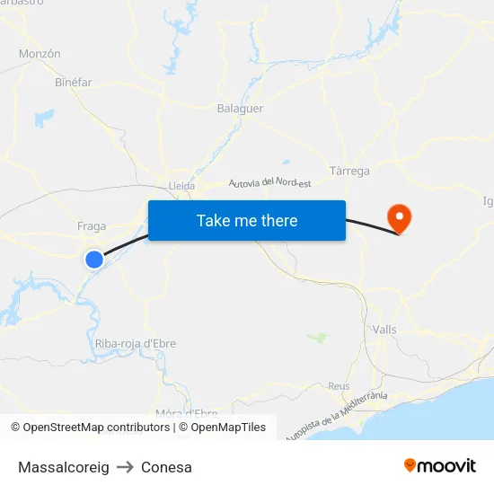 Massalcoreig to Conesa map