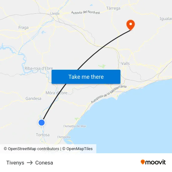 Tivenys to Conesa map