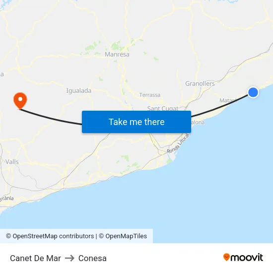 Canet De Mar to Conesa map