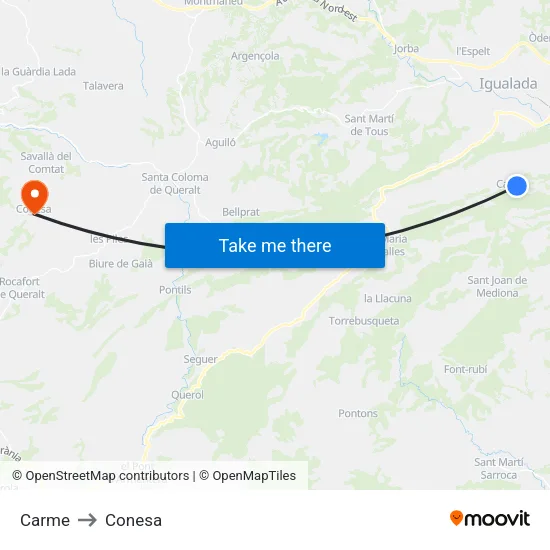 Carme to Conesa map