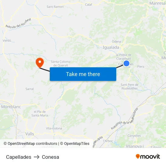 Capellades to Conesa map