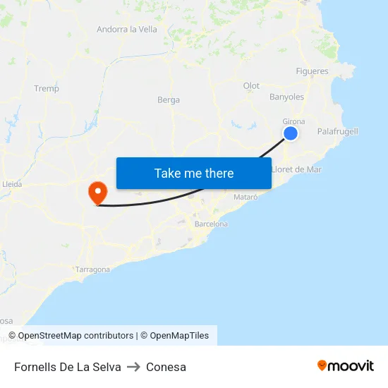 Fornells De La Selva to Conesa map