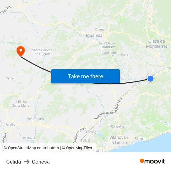 Gelida to Conesa map