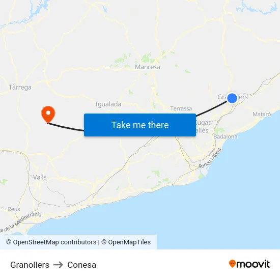 Granollers to Conesa map