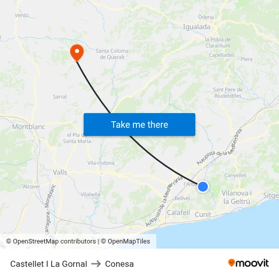Castellet I La Gornal to Conesa map