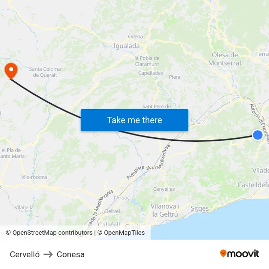 Cervelló to Conesa map