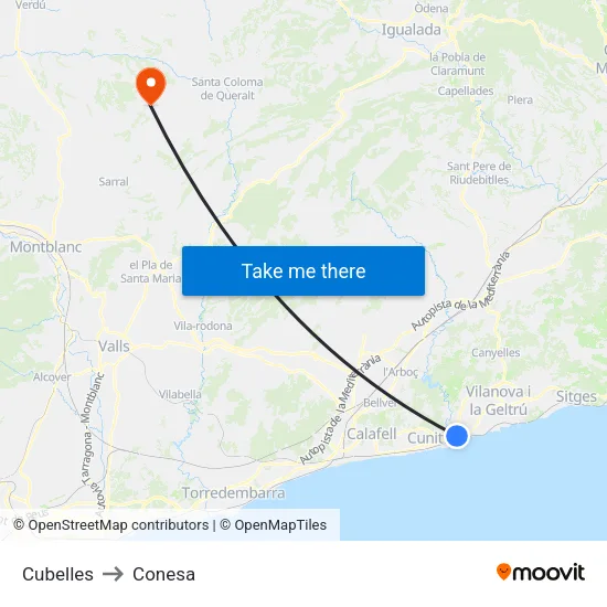 Cubelles to Conesa map