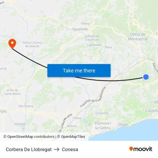 Corbera De Llobregat to Conesa map